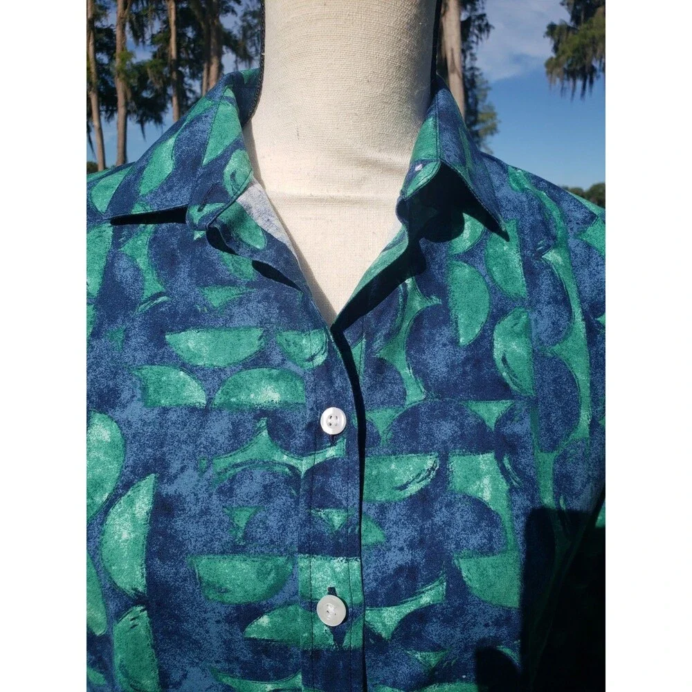 Chicos Chic Stretch Collared 3/4 Sleeve Cotton Spandex Button Blouse Sz 00 US 2 - Picture 2 of 13